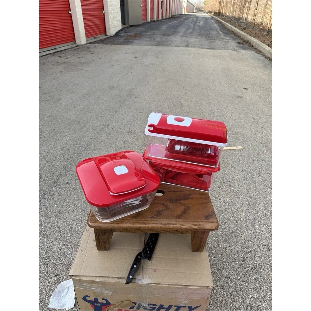 Red Kitchen Chopper‎ Slicer Dicer Container Set Food Prep Storage Lot